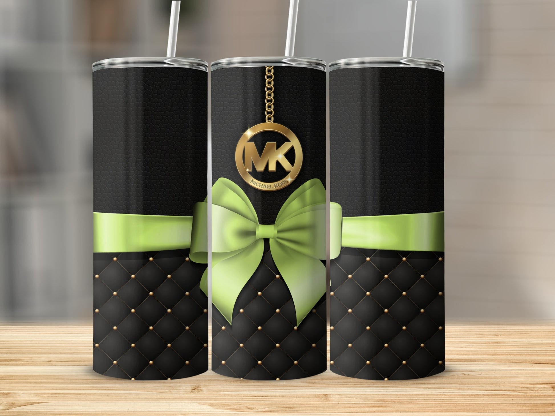 Elegant Black and Green Bow Design Drinkware Product