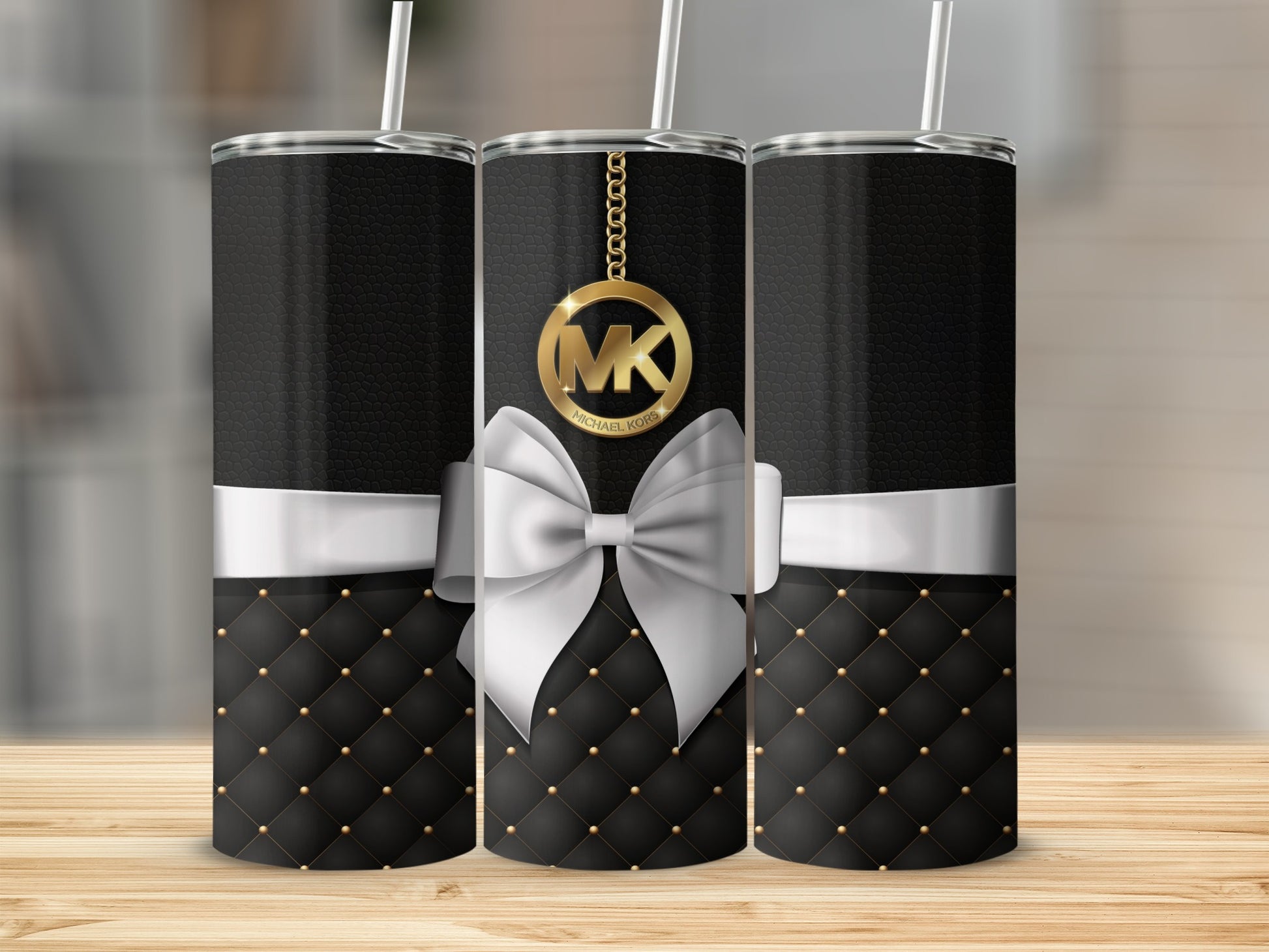 Elegant Black Quilted Pattern Tumbler with Bow Design