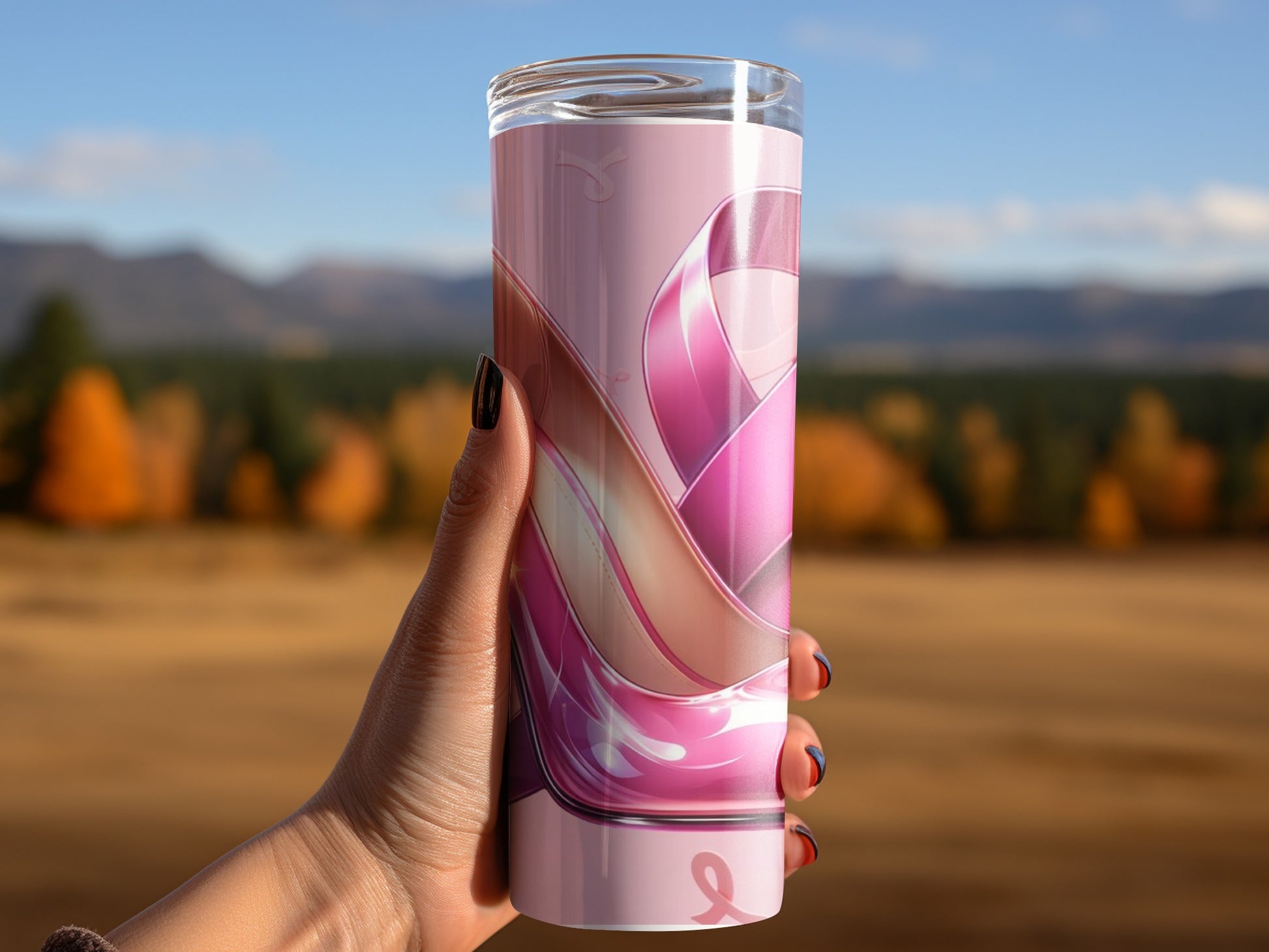 Pink Ribbon Themed Stainless Steel Tumbler Cup