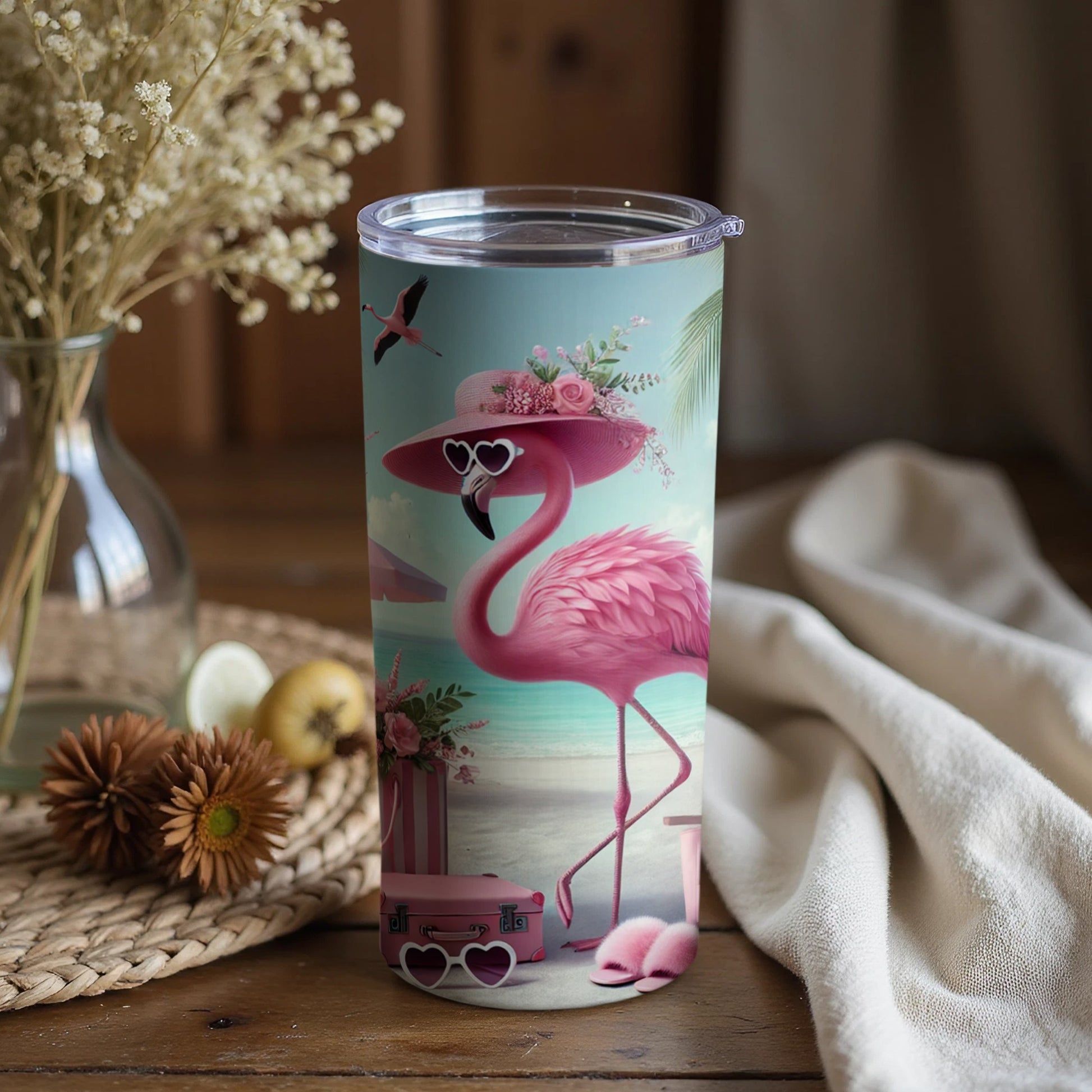Flamingo with Sunglasses and Hat Decorative Tumbler