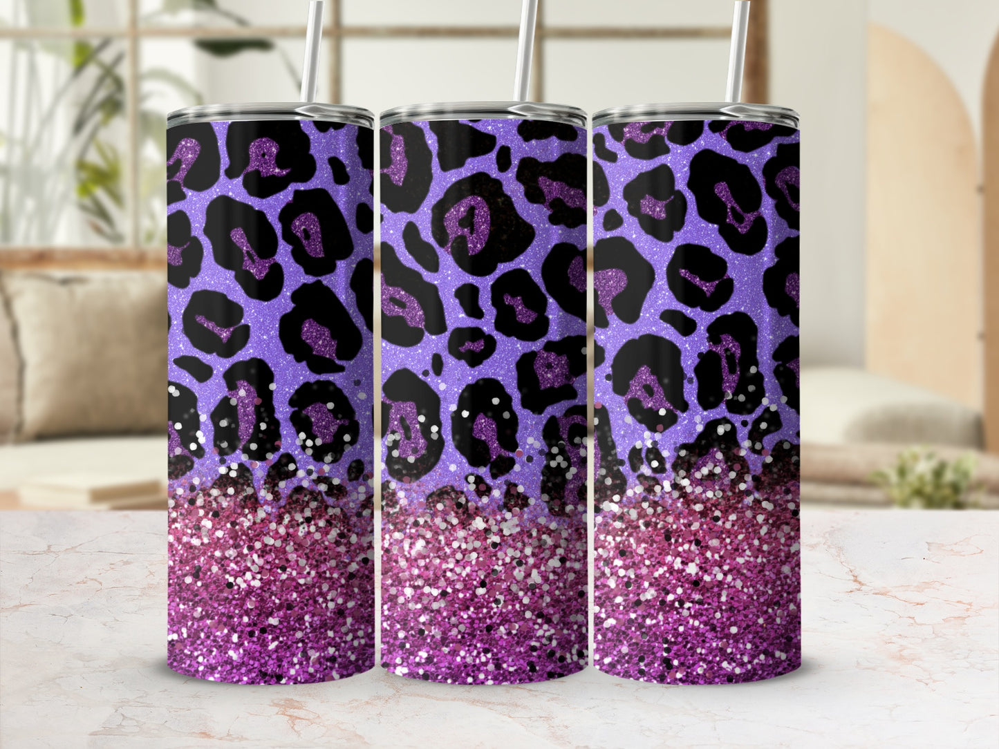 Sparkly Purple Leopard Print Tumbler Cup Product