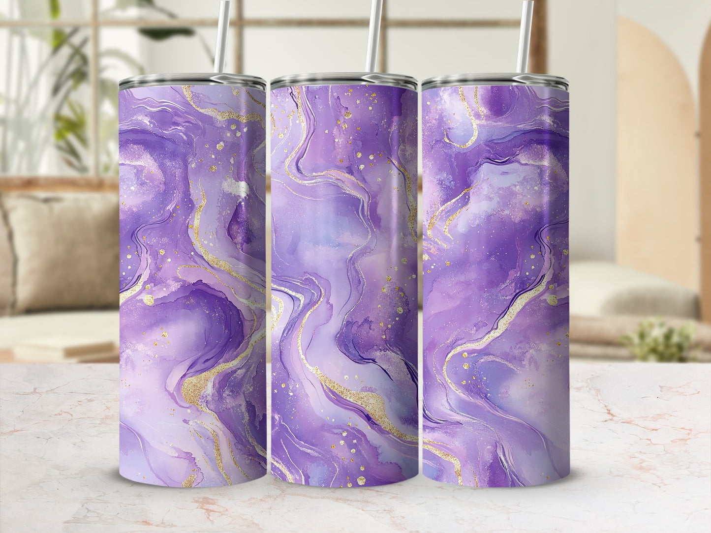 Elegant Purple Gold Veins Design for Unique Tumblers