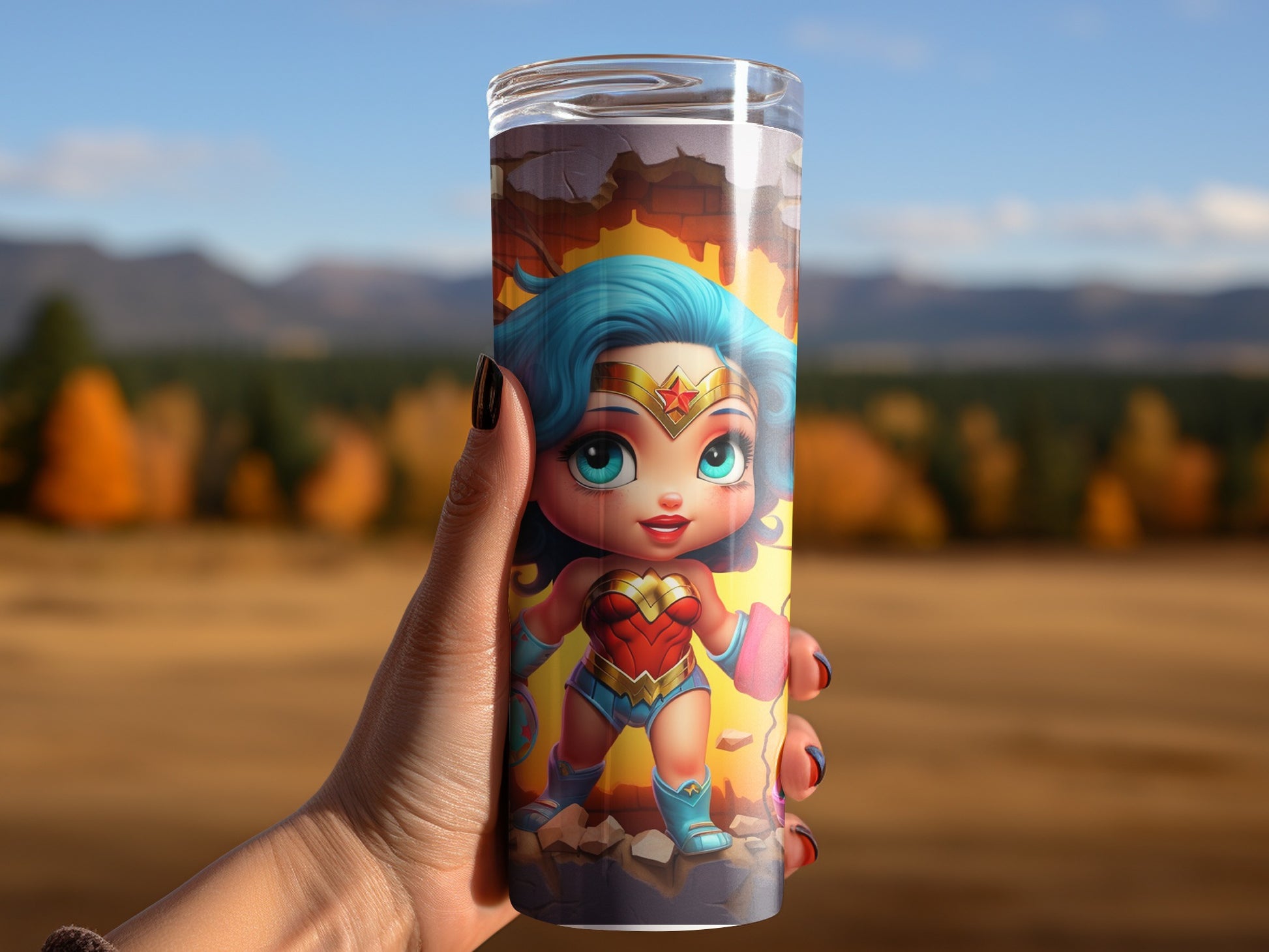Cute Chibi Wonder Woman Themed Travel Mug Munar Design