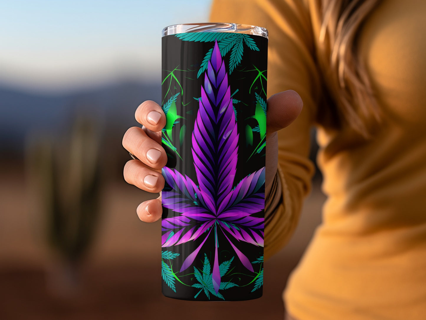 Vibrant Purple Cannabis Leaf Insulated Tumbler