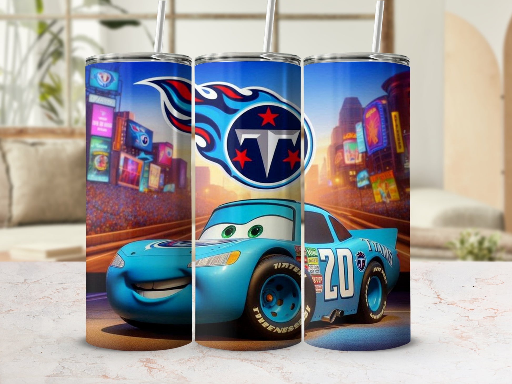 Colorful Animated Themed Tumbler with Racing Design