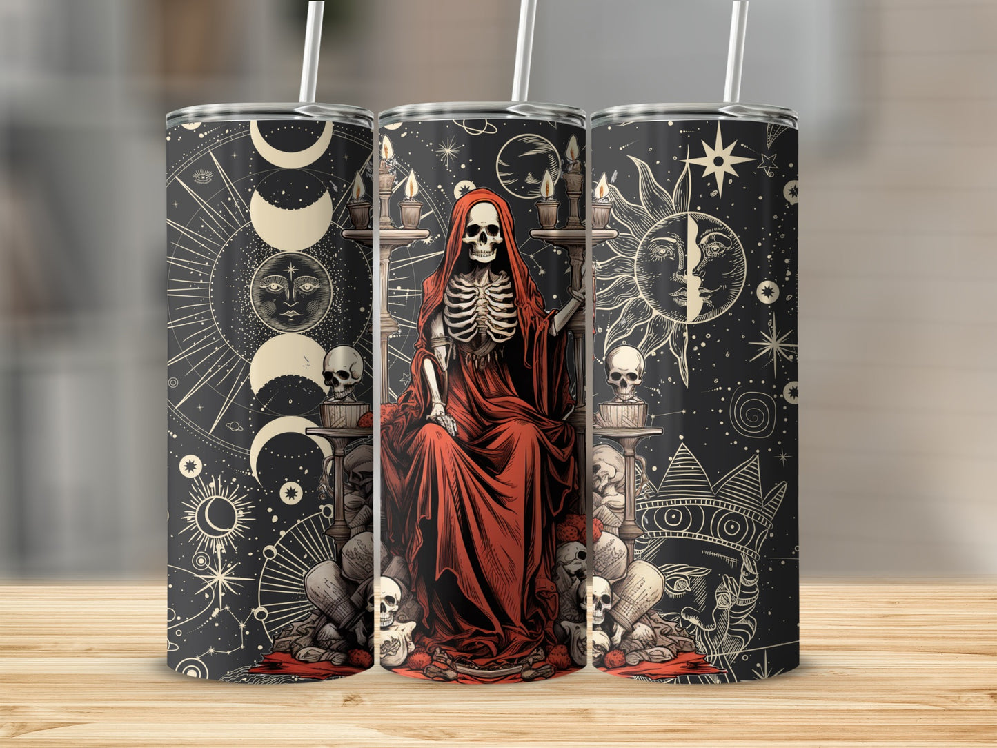 Gothic Skeleton and Moon Phases Design Beverage Container