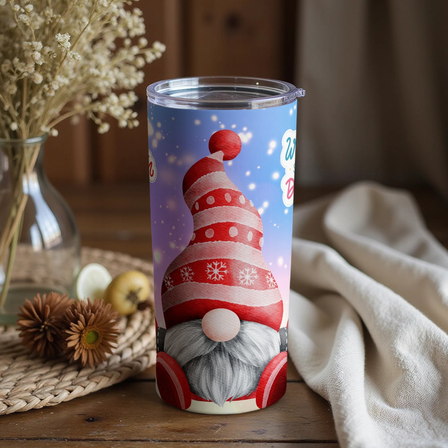 Festive Gnome Design Travel Tumbler for Holiday Season