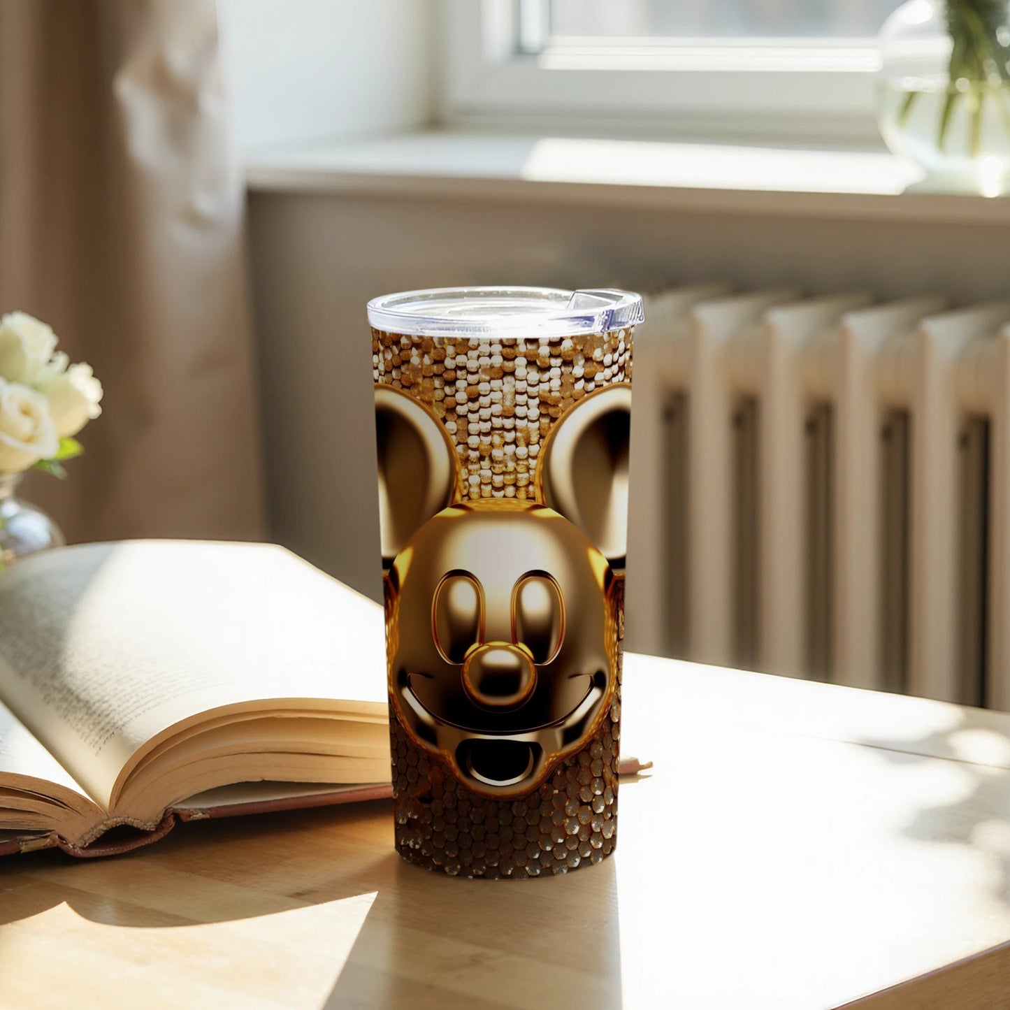 Golden Smiling Mickey Mouse Patterned Tumbler Cup