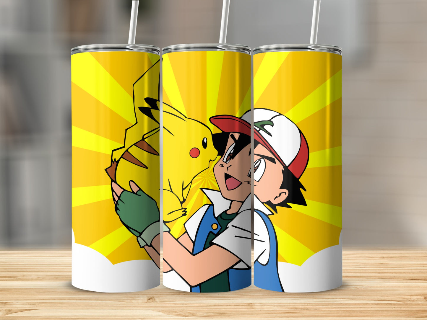 Pikachu Yellow Theme Anime Drink Tumbler with Straws