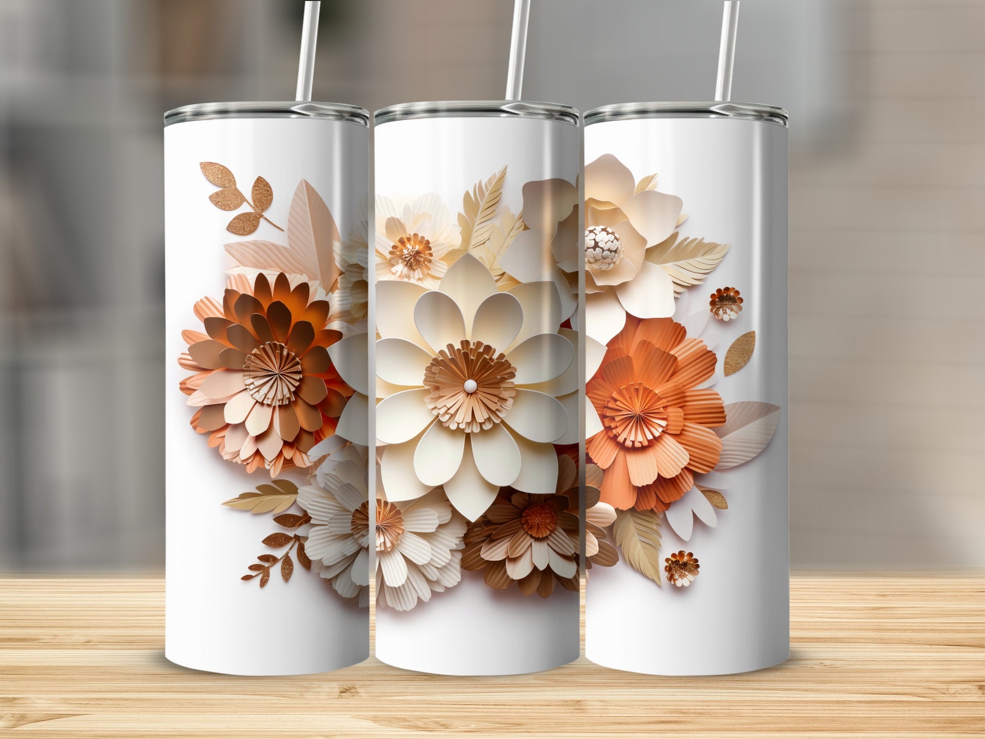 Floral Embossed Design Insulated Tumbler Travel Mug