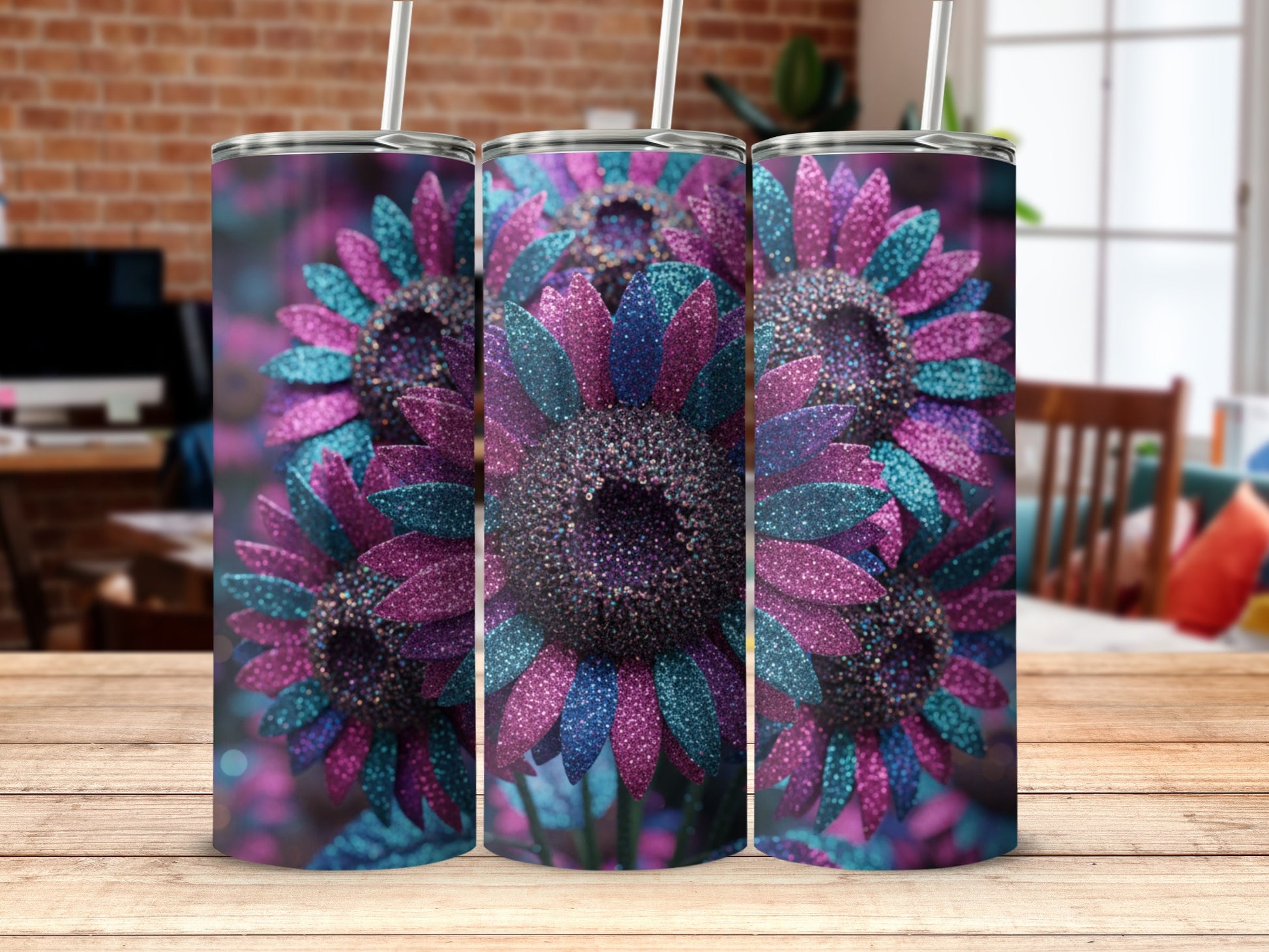 Vibrant Sunflower Tumbler with Straw Colorful Drinkware