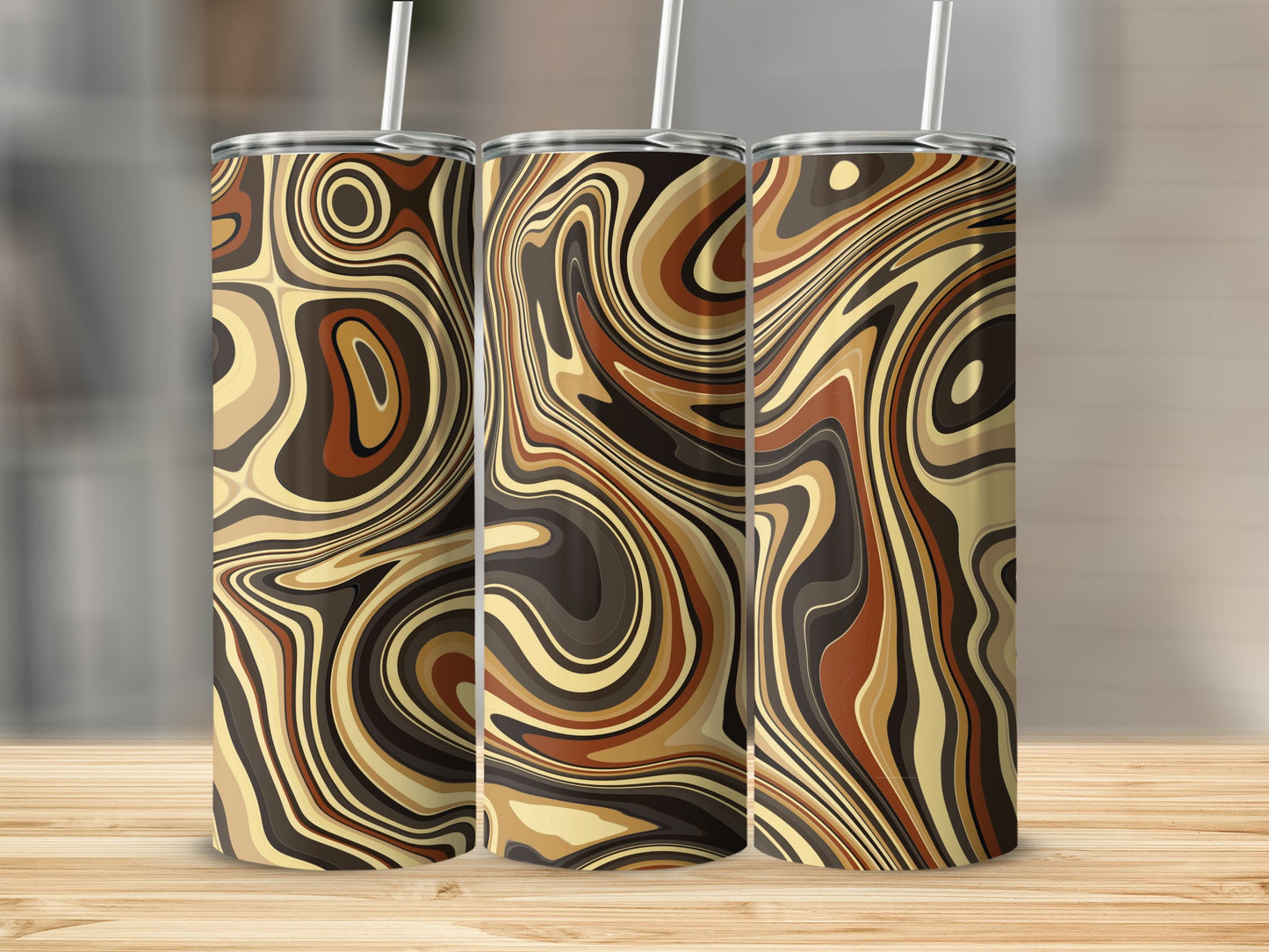 Flowing Abstract Design Warm Tones Swirl Pattern Tumblers