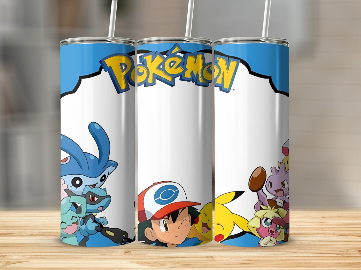 Pokemon Design Tall Cup with Straw Tumbler Flask