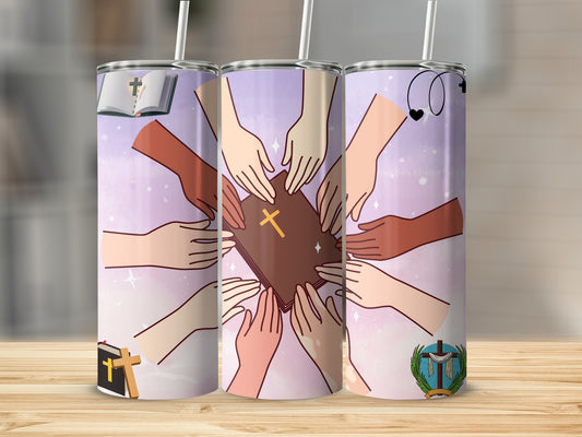 Unity of Hands with Cross Design Tumbler