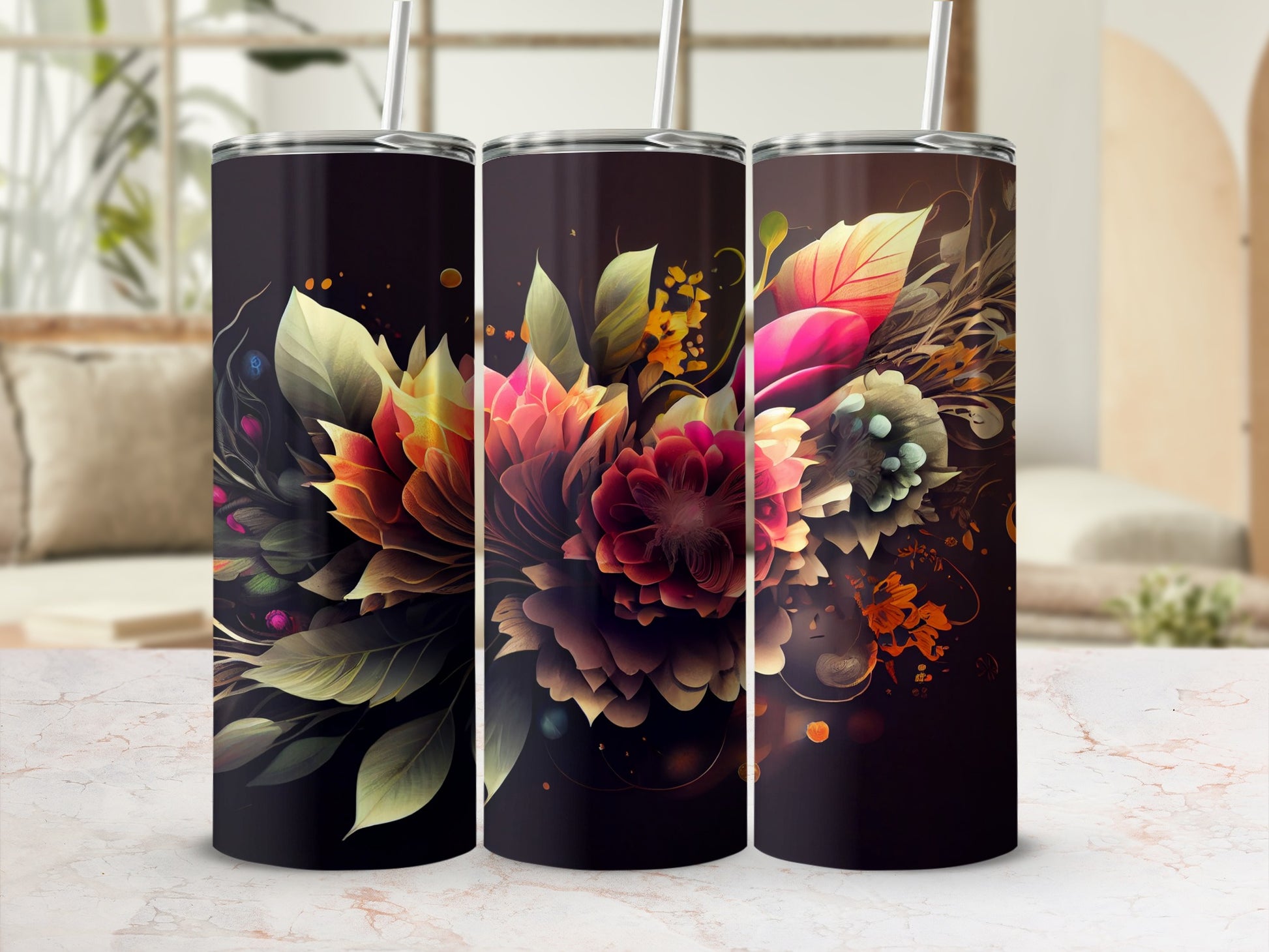 Vibrant Floral Design Stainless Steel Insulated Tumblers