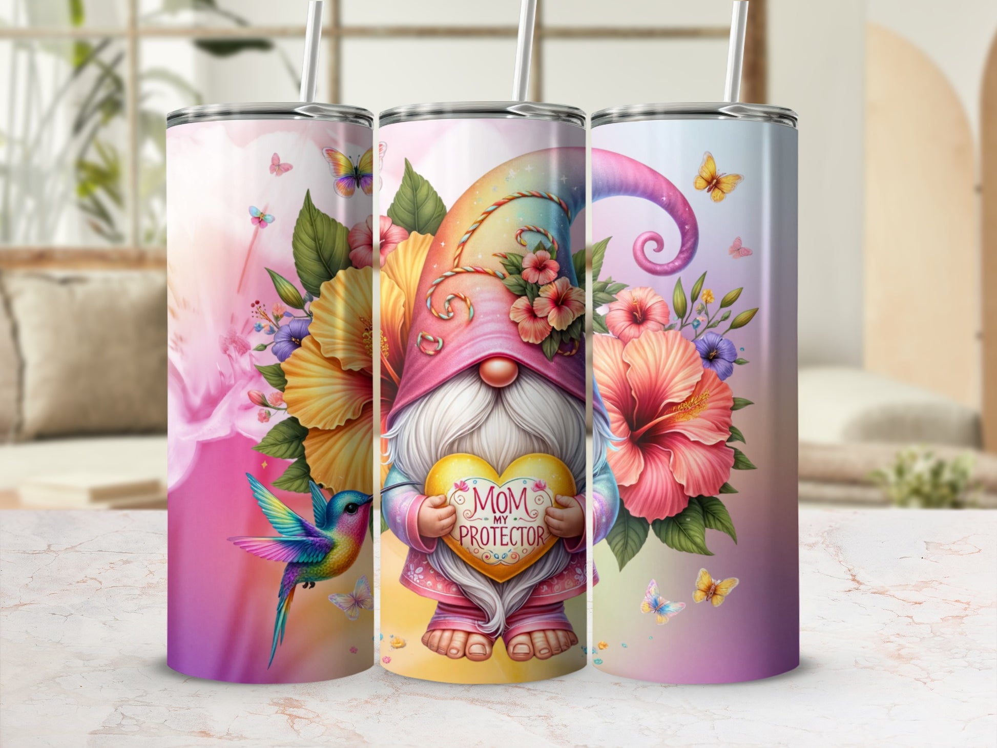 Colorful Floral Gnome Design Mother's Day Tumbler
