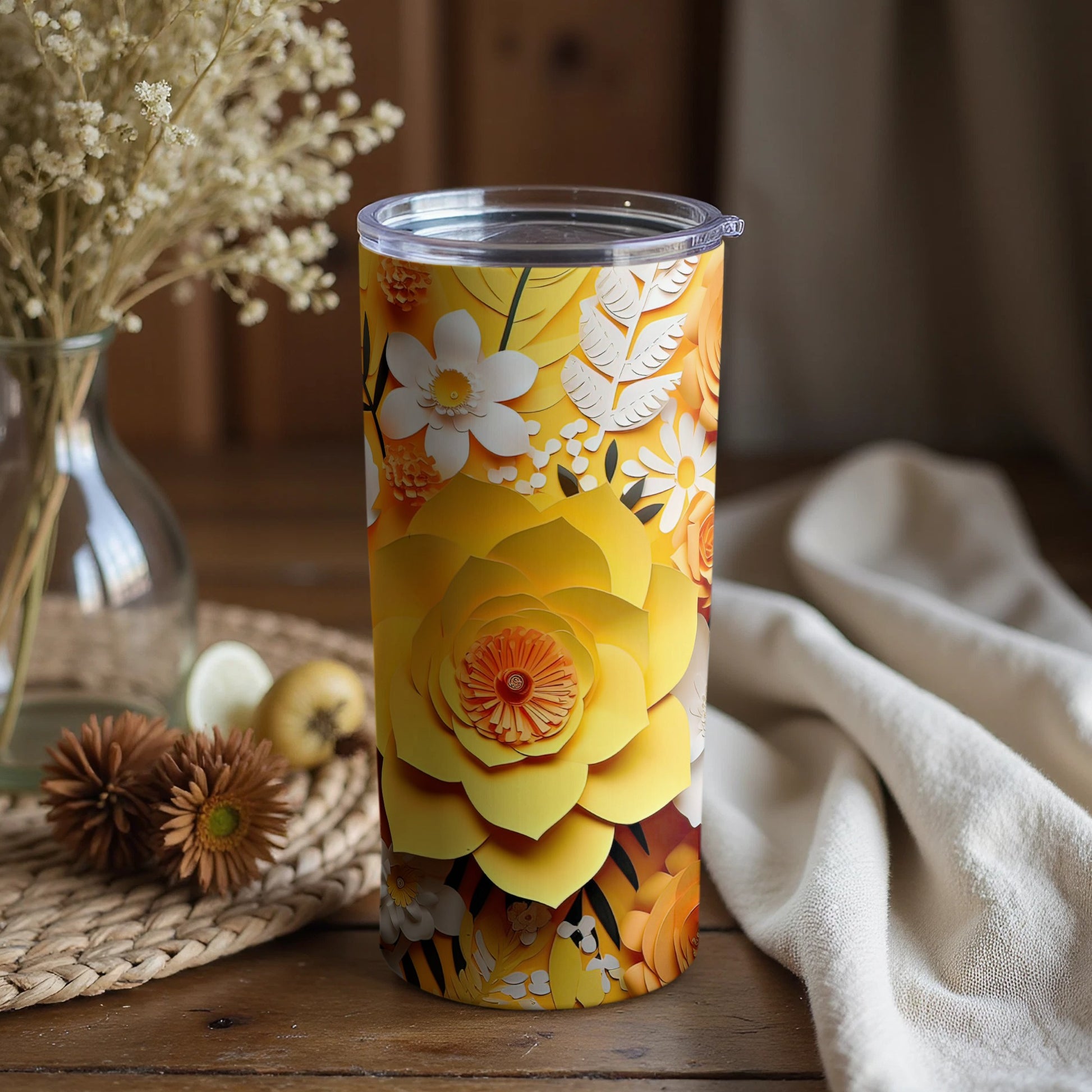 Vibrant Yellow Flower Design Tumbler for Daily Use