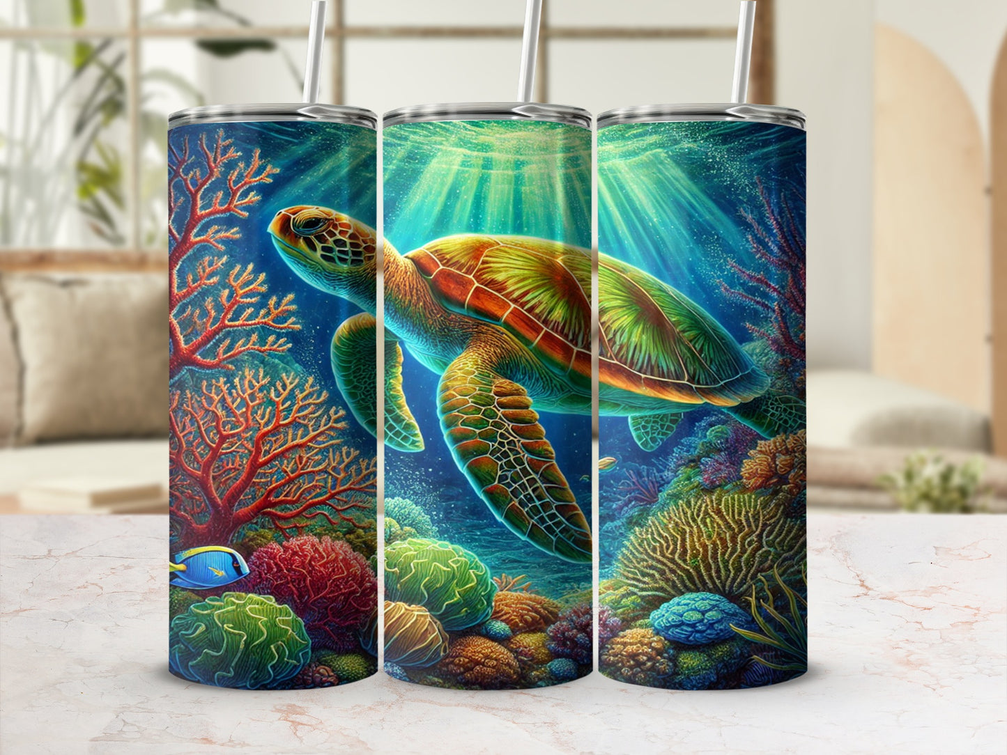 Sea Turtle Coral Reef Ocean Design Tumbler