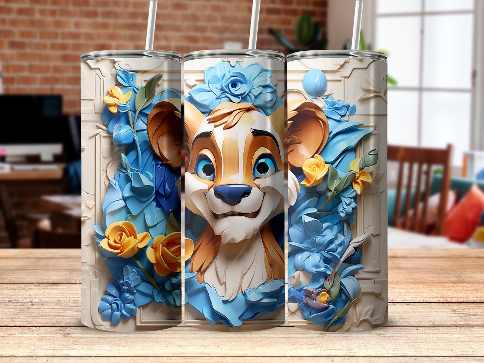 Vibrant Artistic Floral Animal Design Beverage Containers