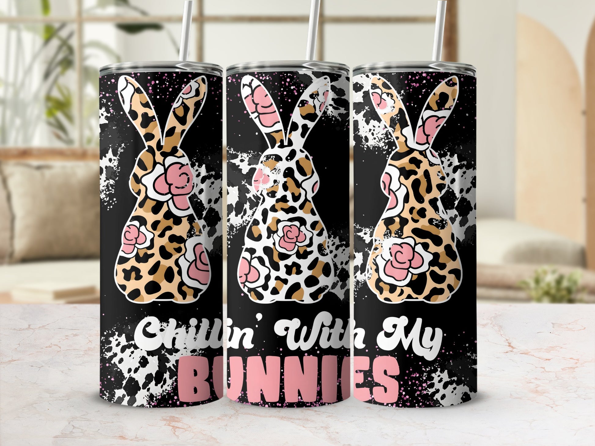 Chillin' With My Bunnies Leopard Print Tumbler Cup