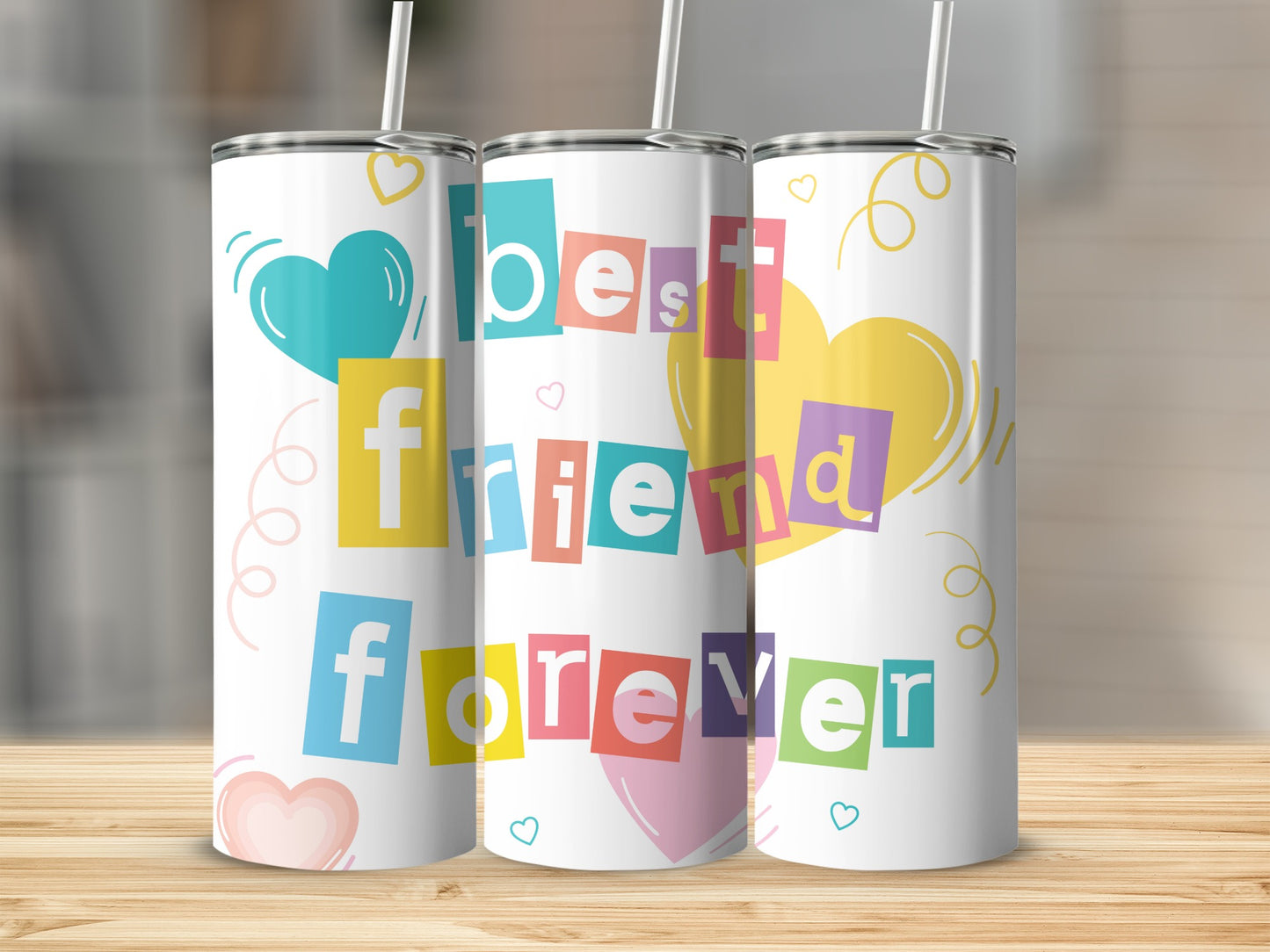 Best Friend Forever Colorful Typography Tumbler