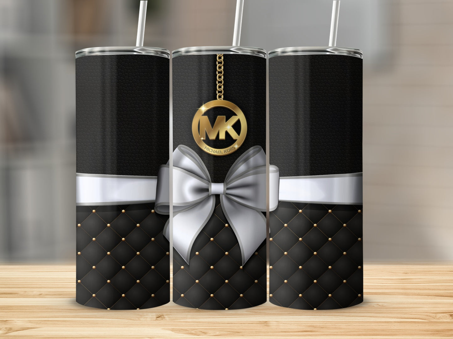 Elegant Black and Gold Tumbler with MK Logo Design