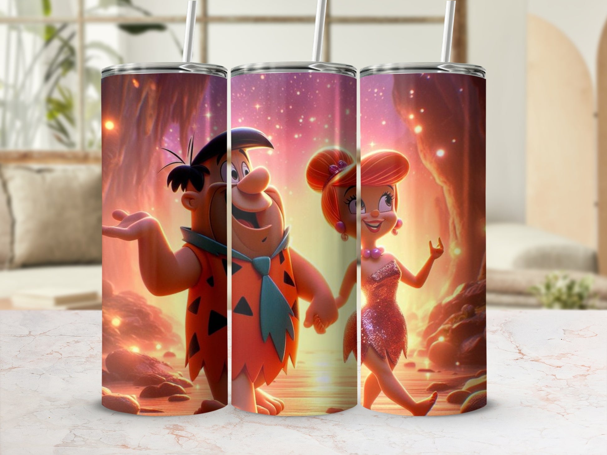 Colorful Fred Flintstone and Wilma Tumbler Cups