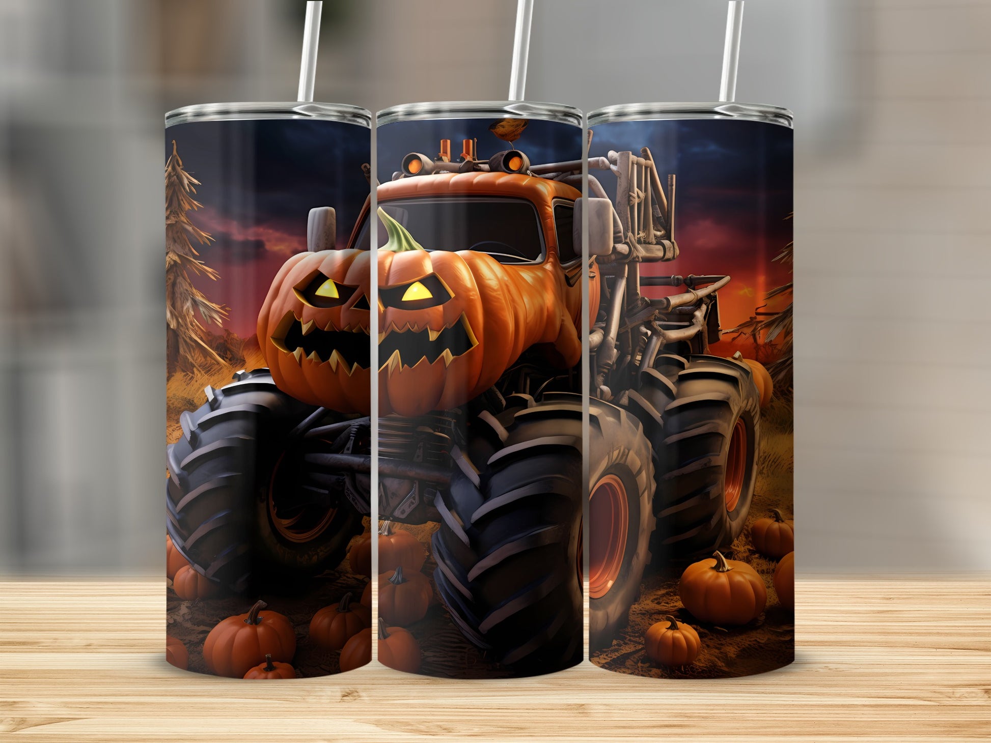 Spooky Pumpkin Monster Truck Autumn Harvest tumbler