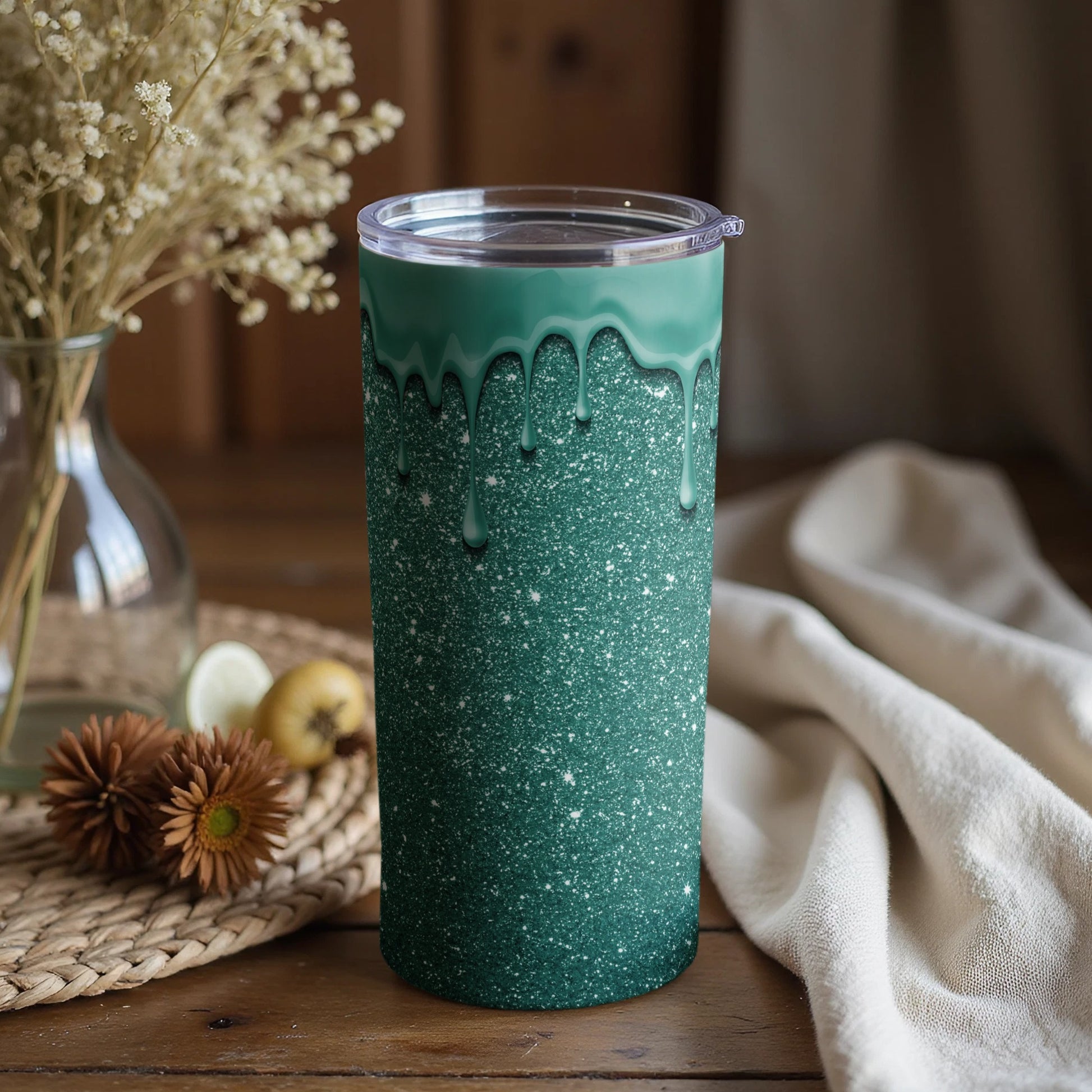 Sparkling Emerald Drip Stainless Steel Tumbler