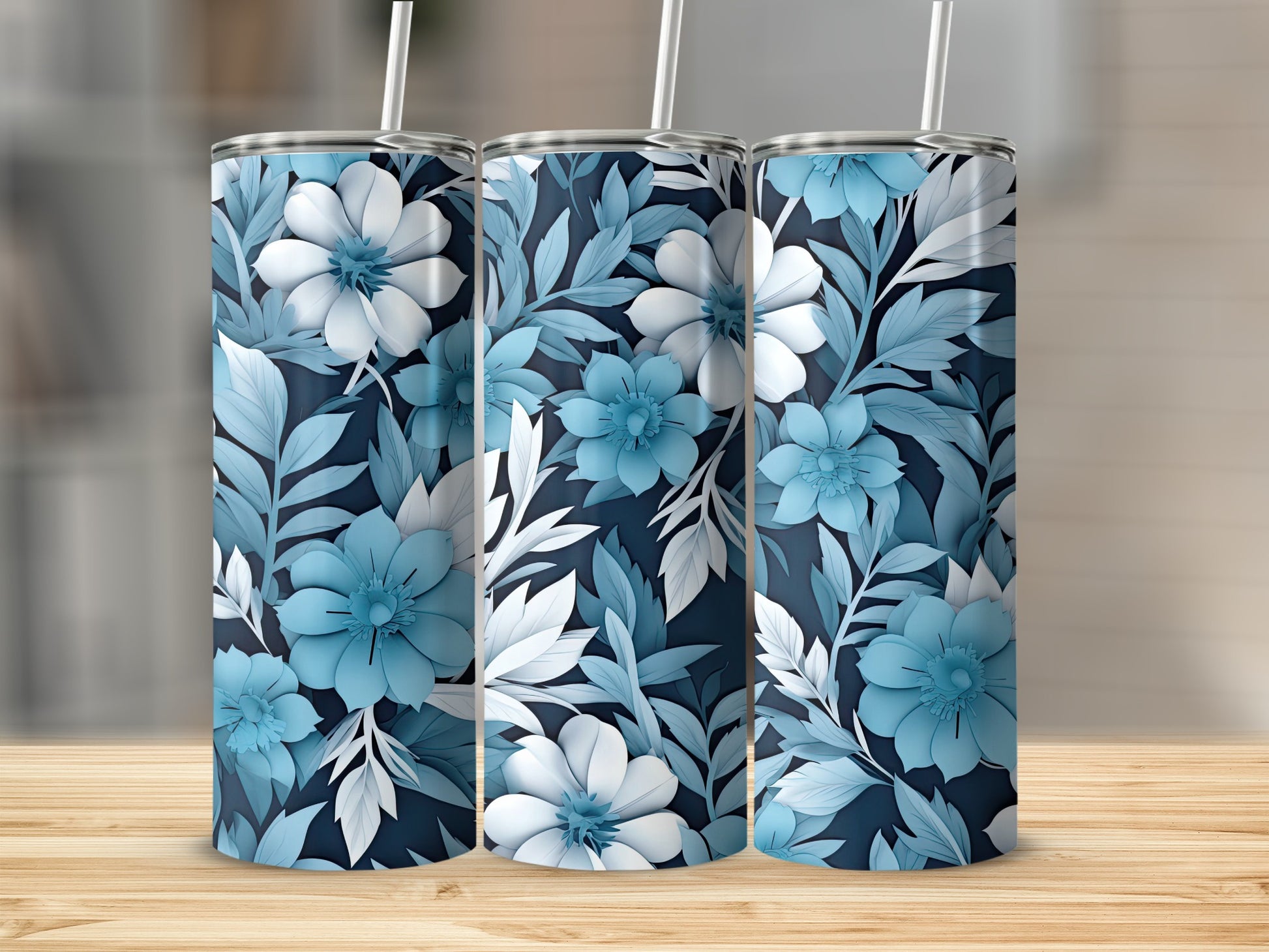 Beautiful Blue Floral Design Insulated Tumbler Product