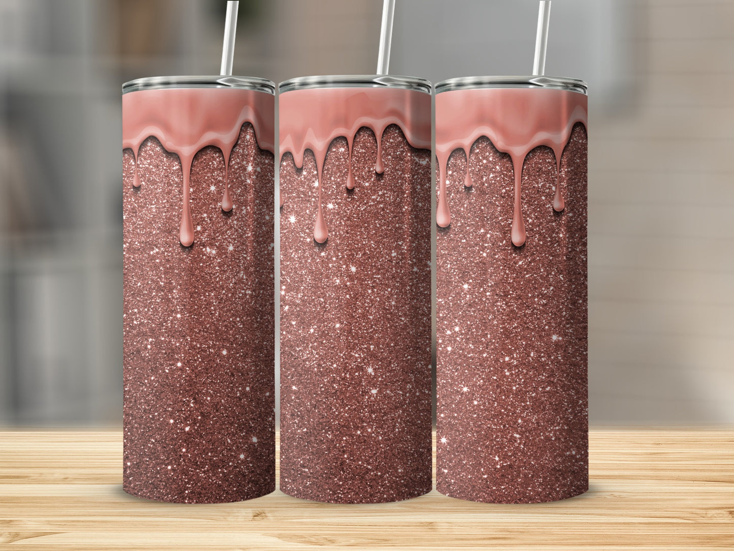 Glitter Rose Gold Dripping Tumbler Trendy Design