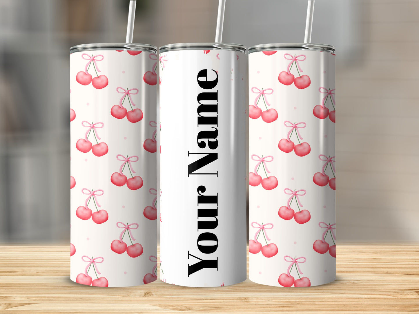 Customized Cherry Pattern Tumbler with Your Name