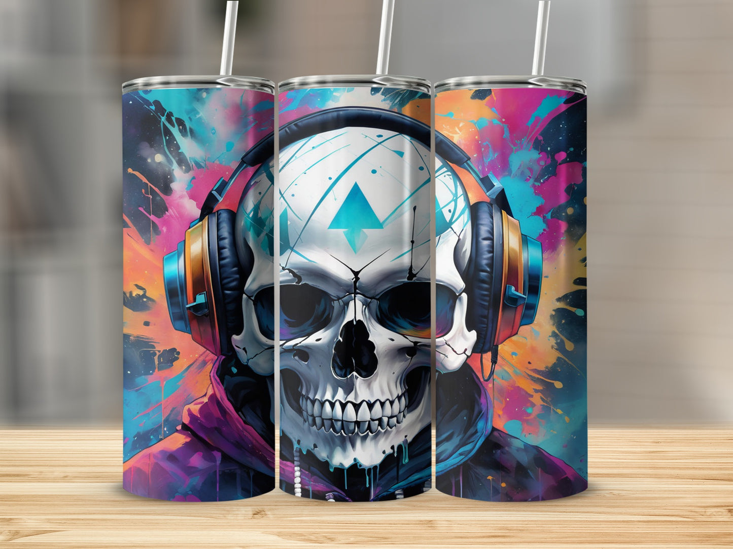 Graphic Skull with Headphones Tumbler Product
