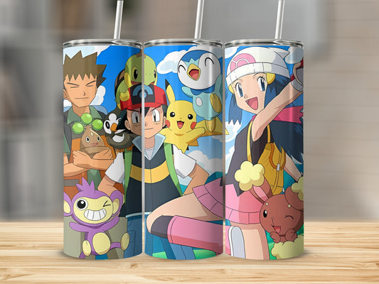 Colorful Anime Character Print Insulated Tumbler with Straw