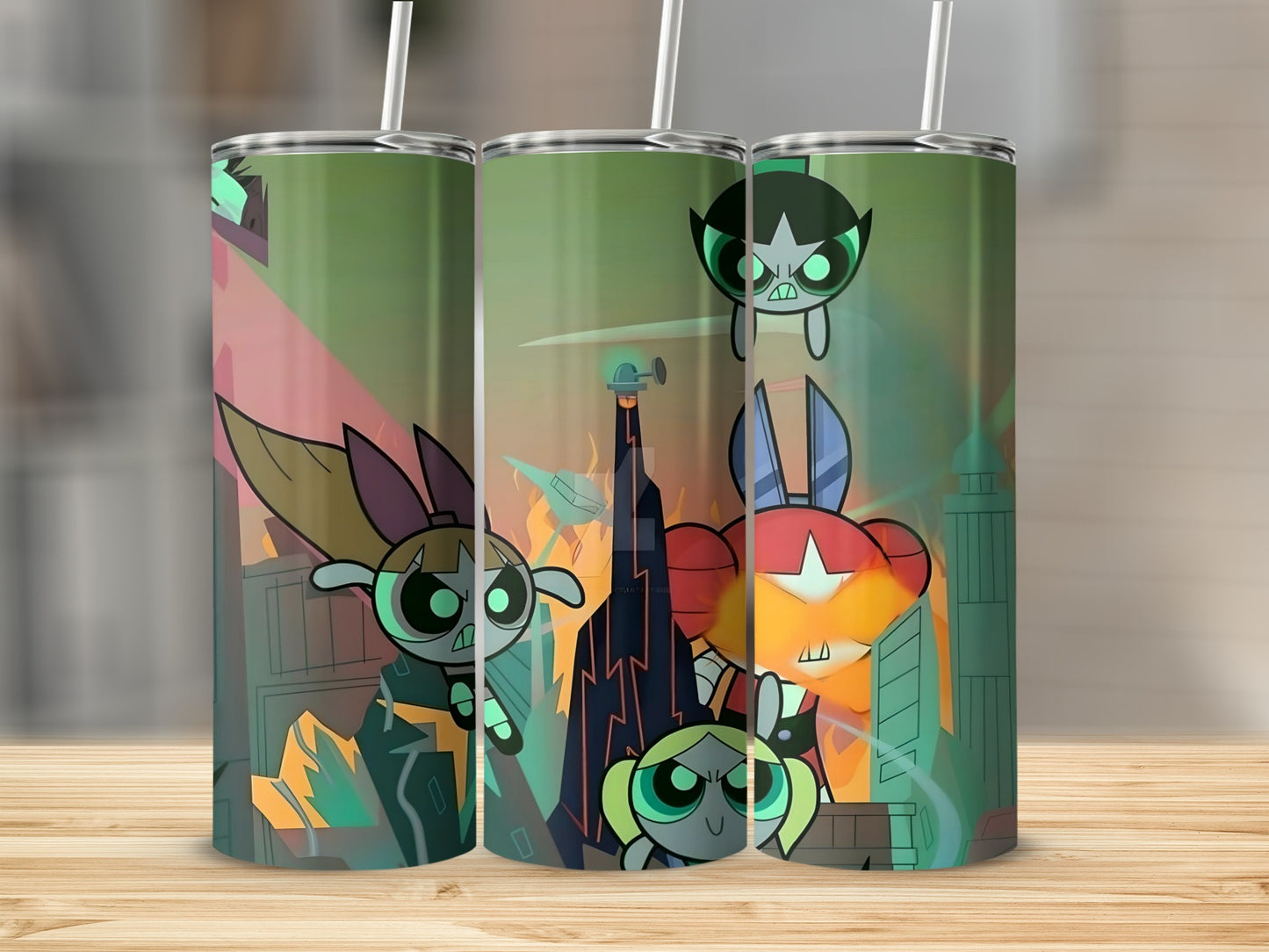Colorful Animated Cityscape Characters Tumbler Cup
