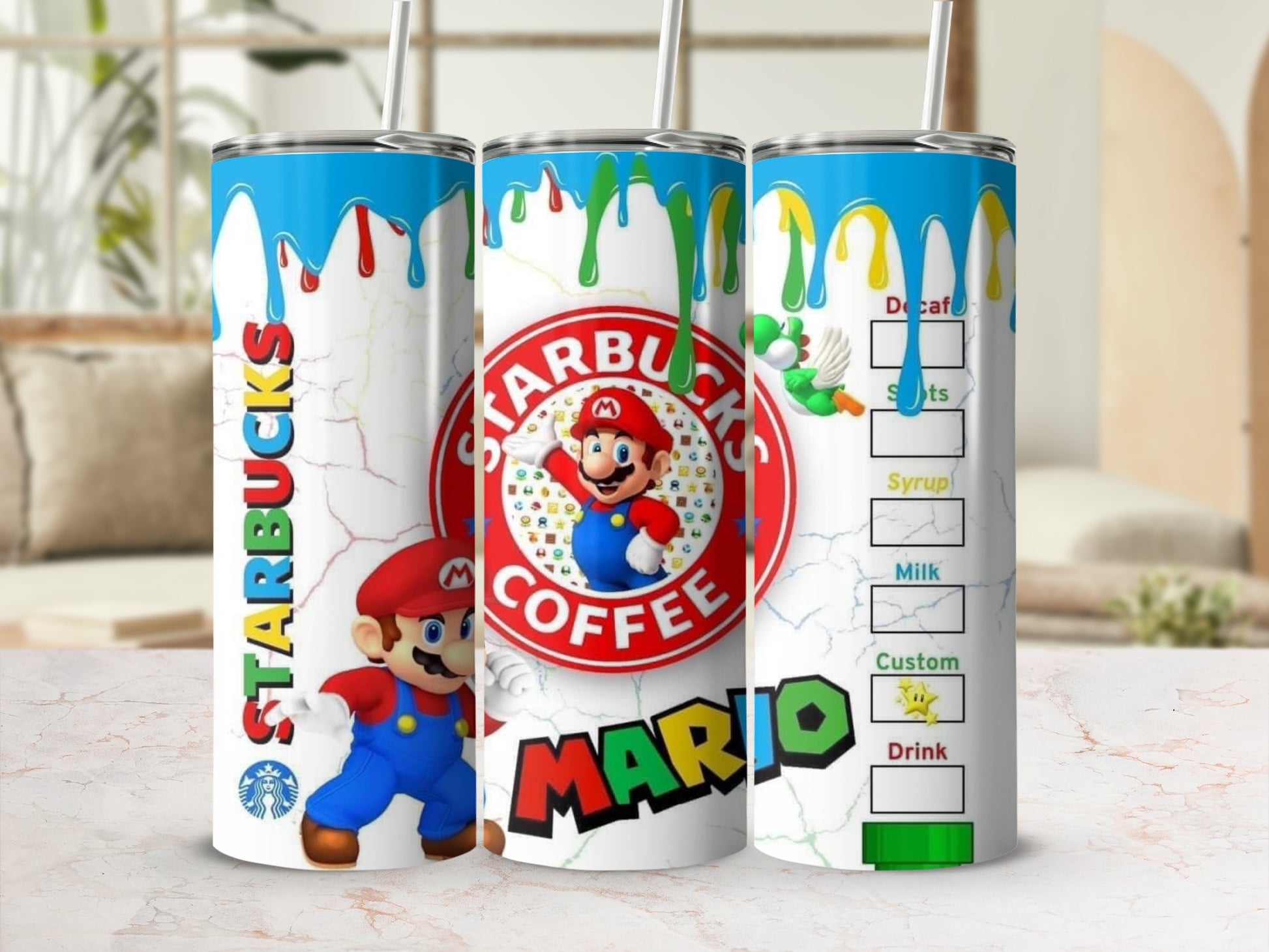 Starbucks Mario Coffee Themed Custom Tumbler Cup