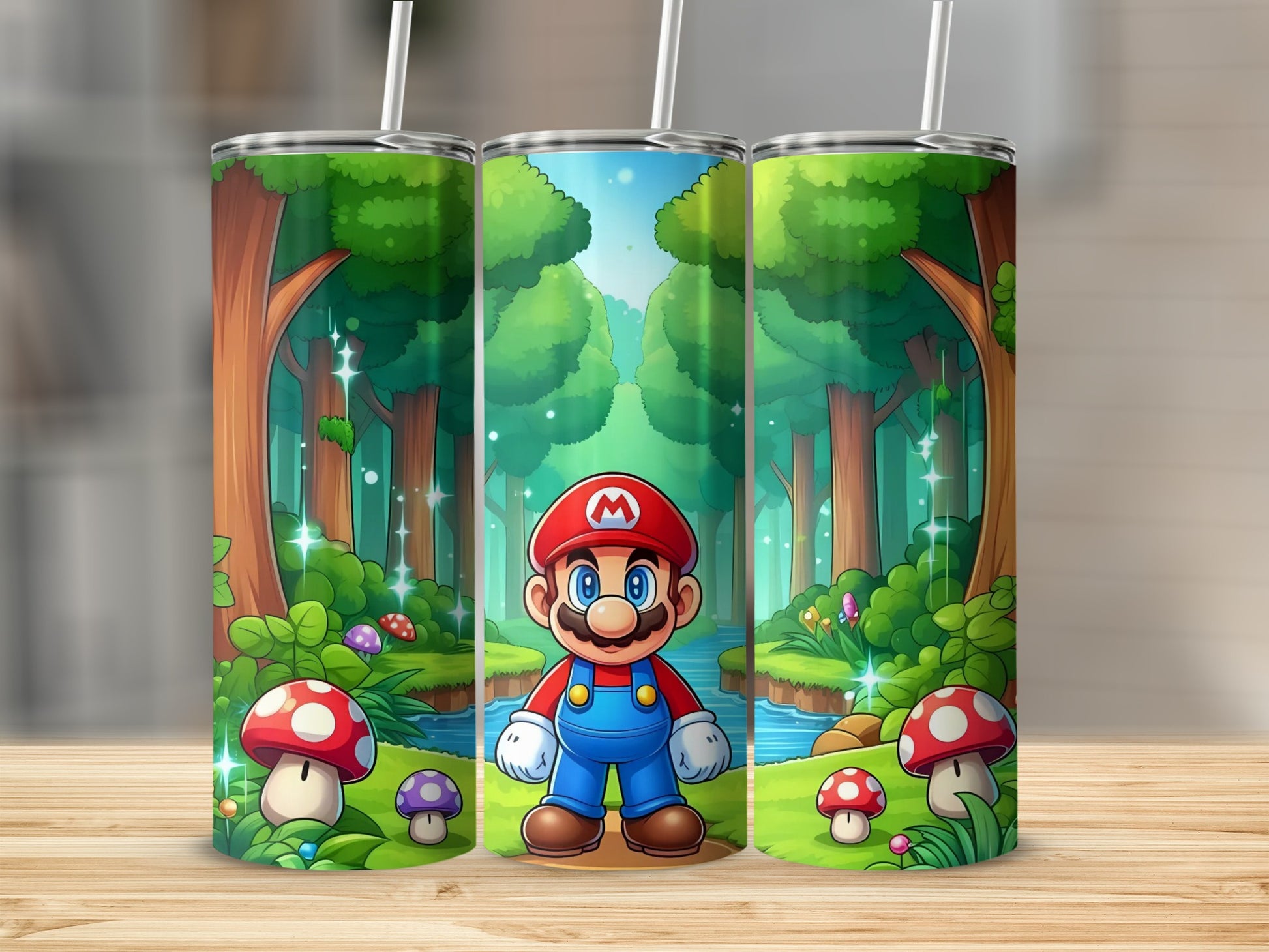 Mario in Enchanted Forest Tumbler with Mushroom Scene