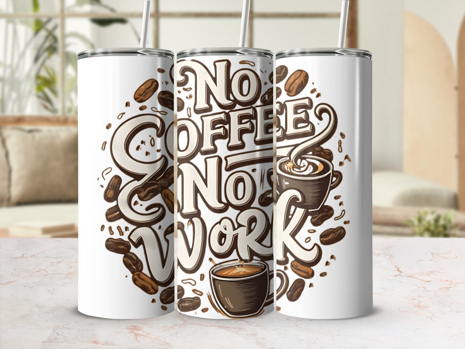 No Coffee No Work Illustration Stainless Steel Tumbler