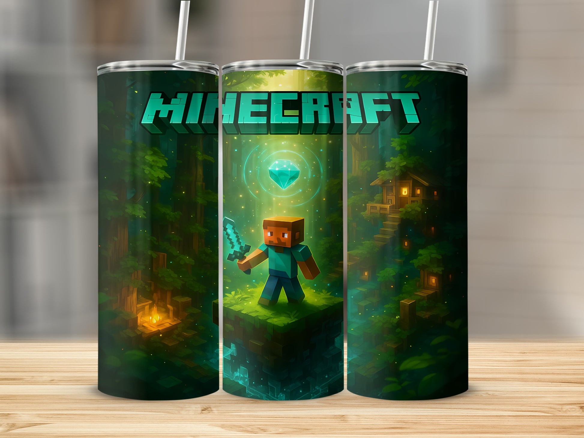 Minecraft Forest Adventure Tumbler with Diamond Design