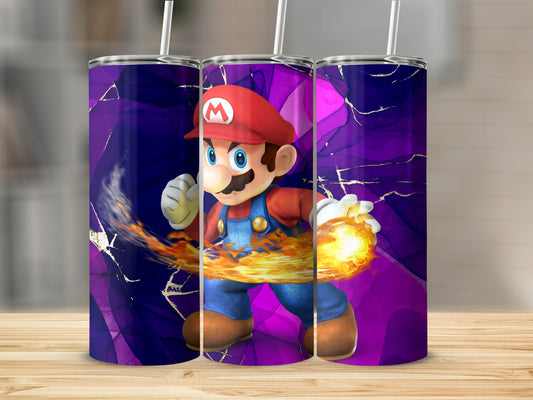 Fiery Super Mario Tumbler With Purple Cracked Pattern