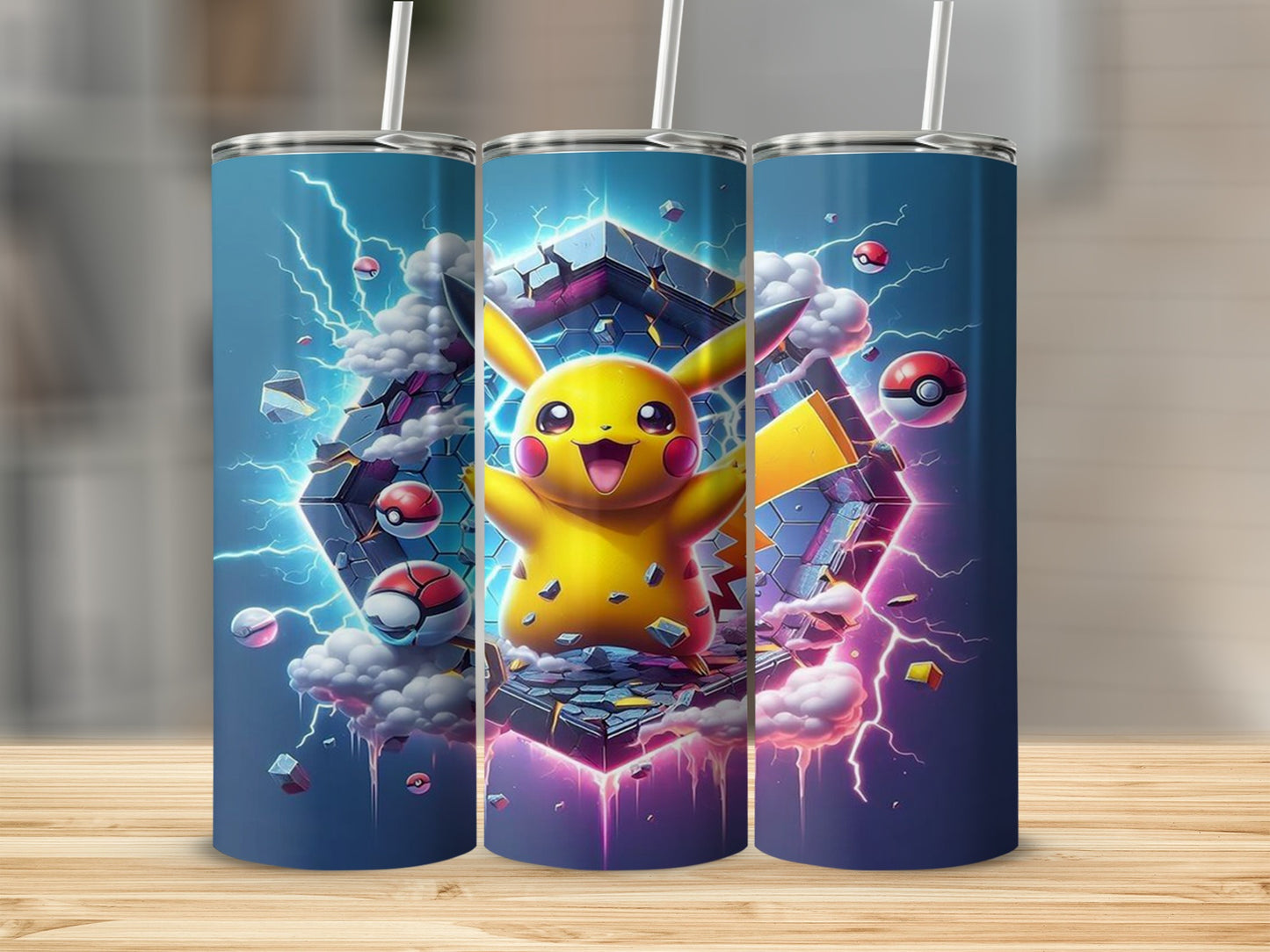 Vibrant Pikachu and Poké Balls Design Tumbler Cup