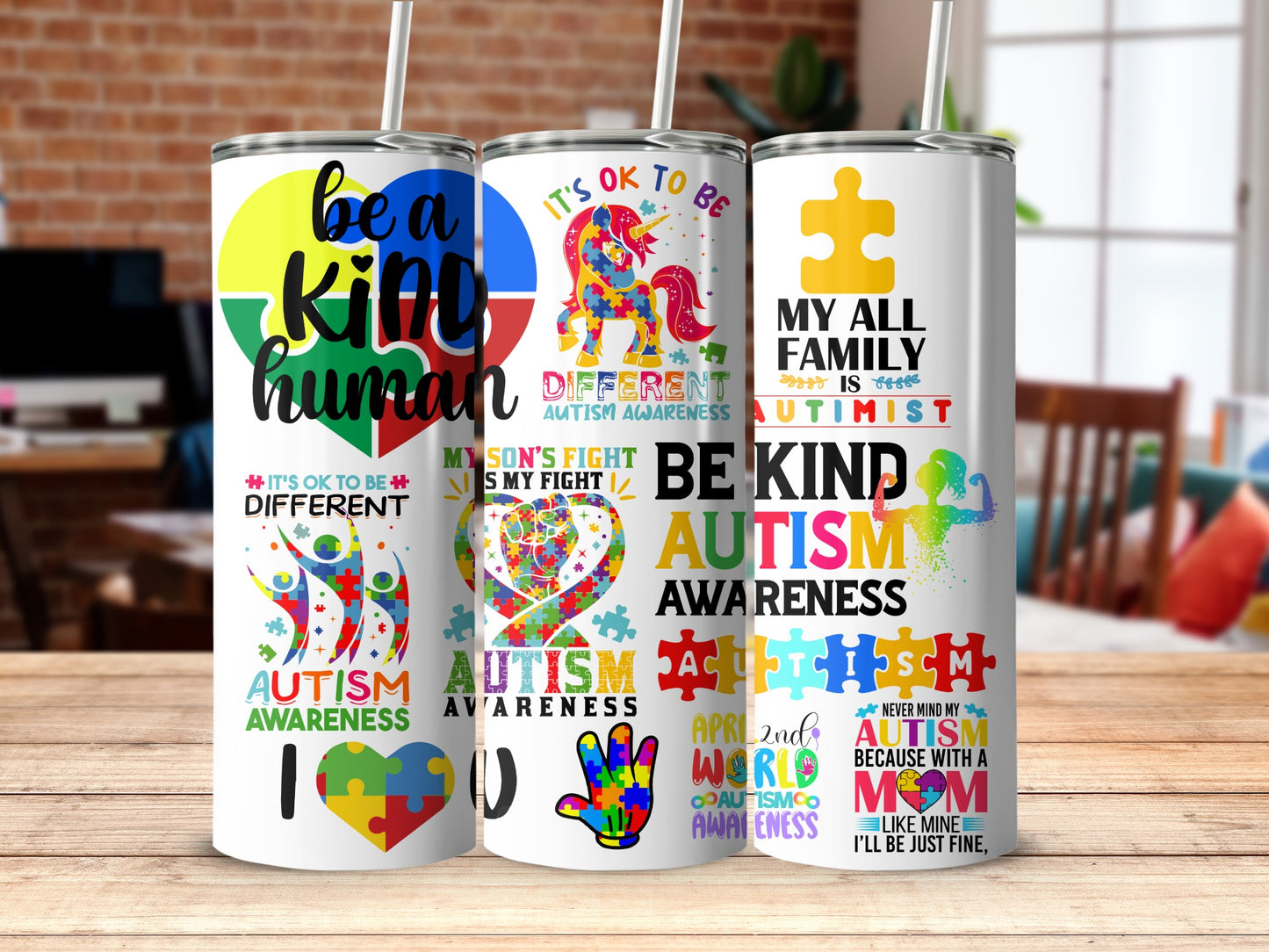 Be Kind Human Autism Awareness Tumbler