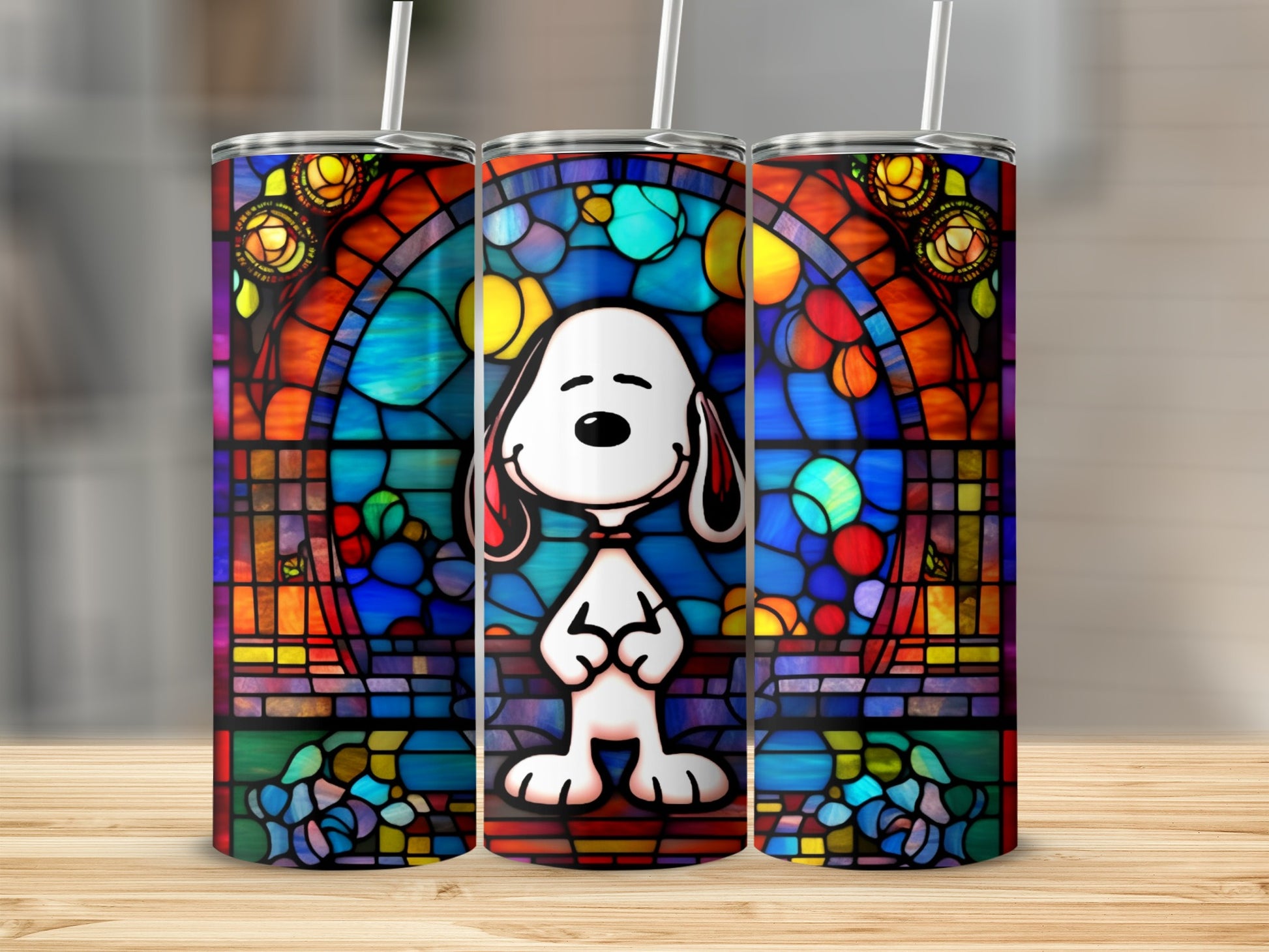 Stained Glass Cartoon Character Design Tumbler Cup