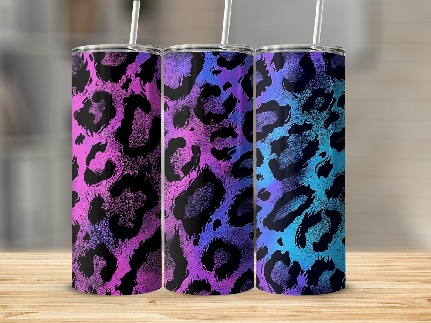Colorful Leopard Print Tumbler with Straw