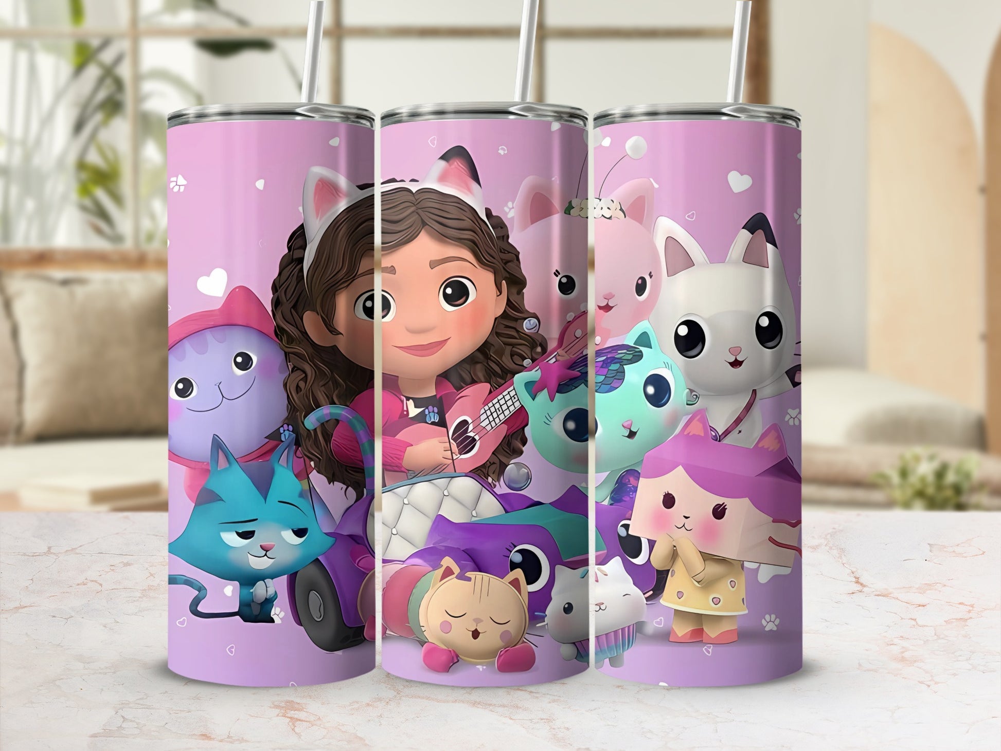 Cute Cartoon Animals Design on Purple Travel Tumbler