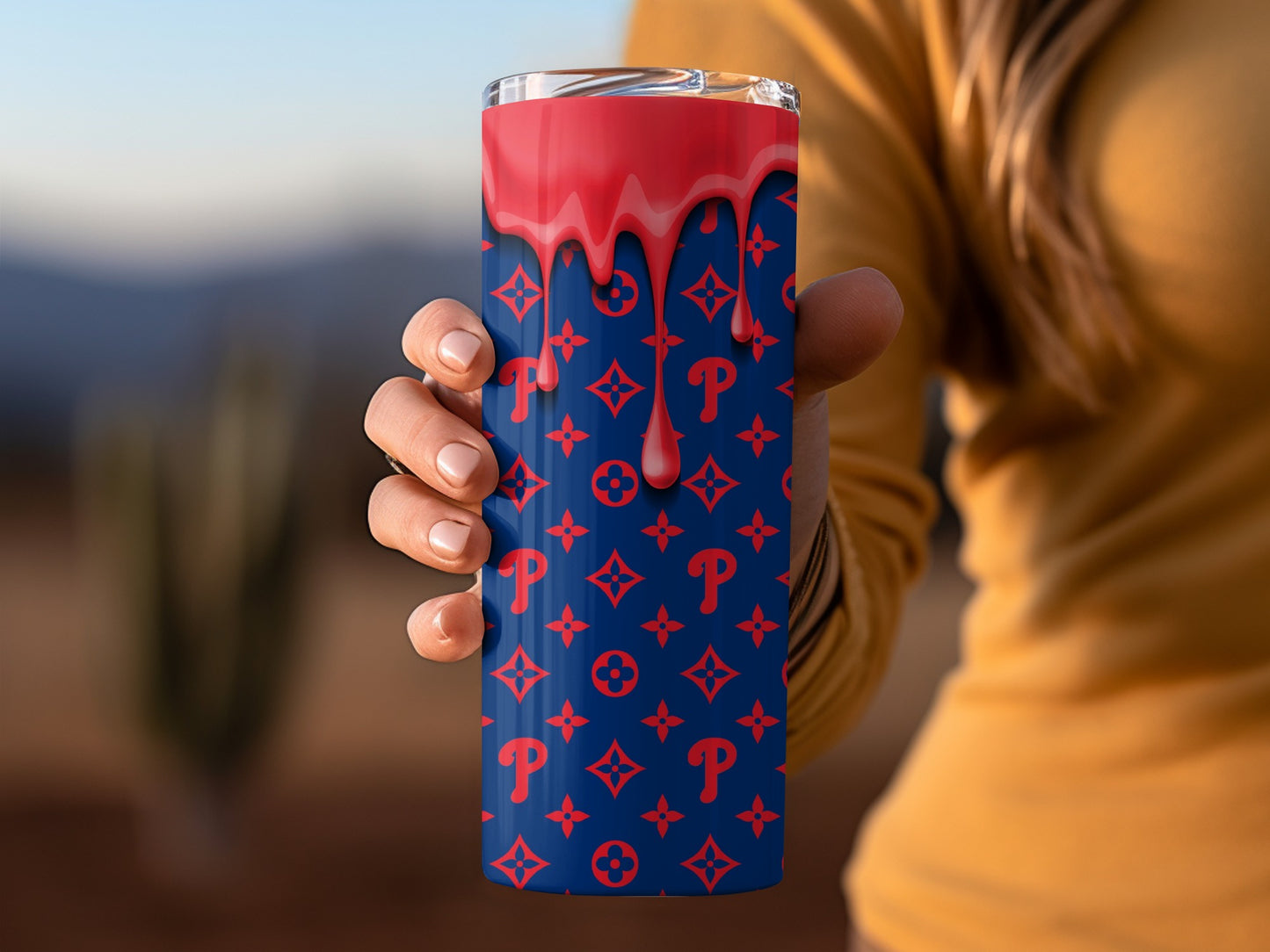 Red Drips Philadelphia Phillies Pattern Dark Blue Background Tumblers