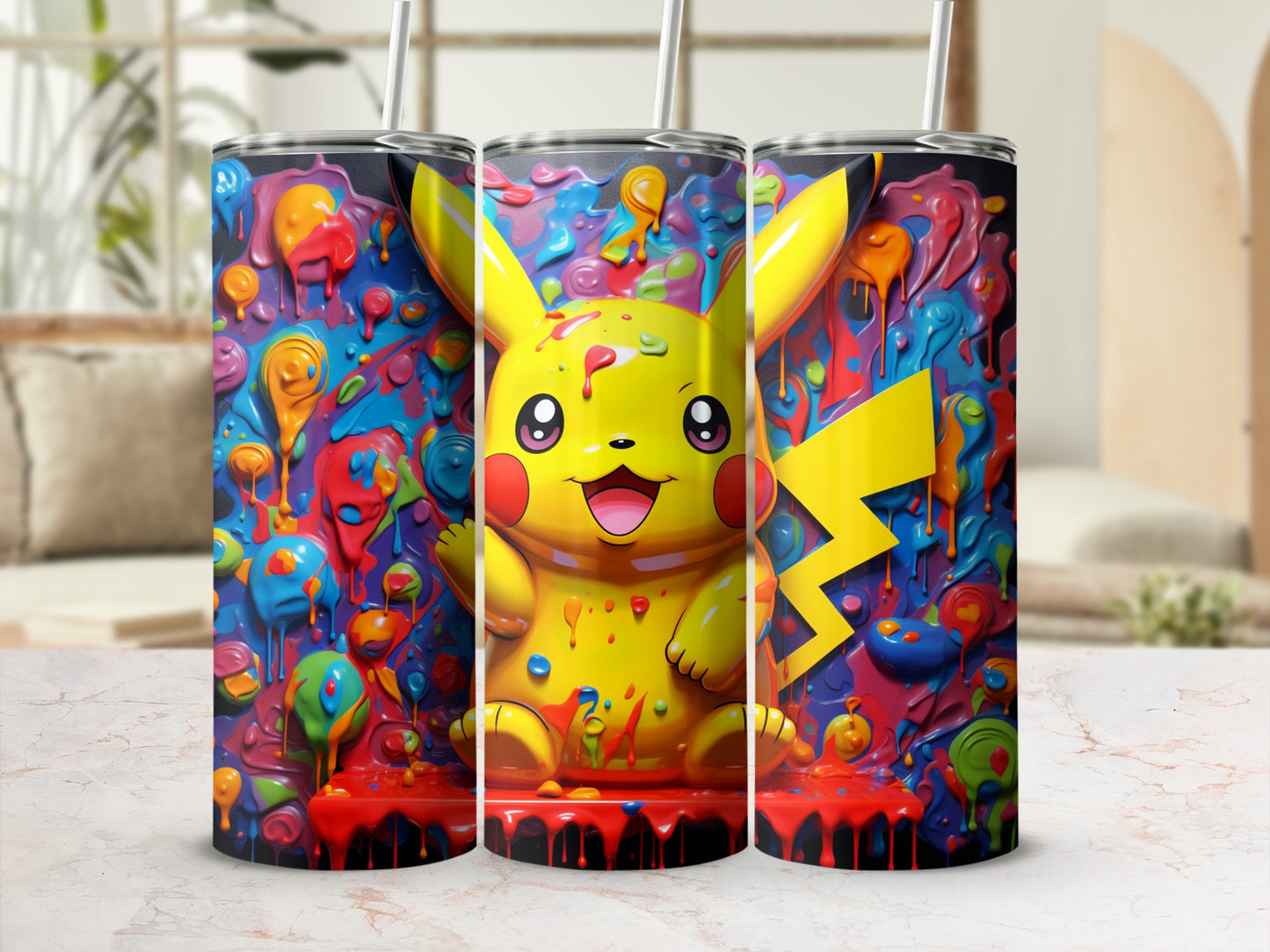 Colorful Pikachu Art Stainless Steel Tumbler Cup