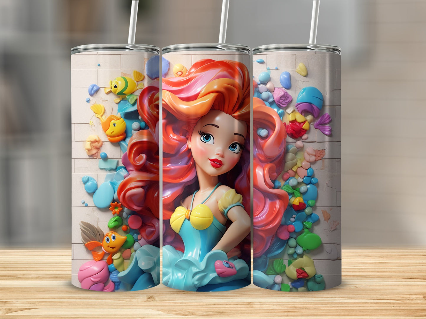 Vibrant Mermaid Themed Tumbler with Colorful Designs