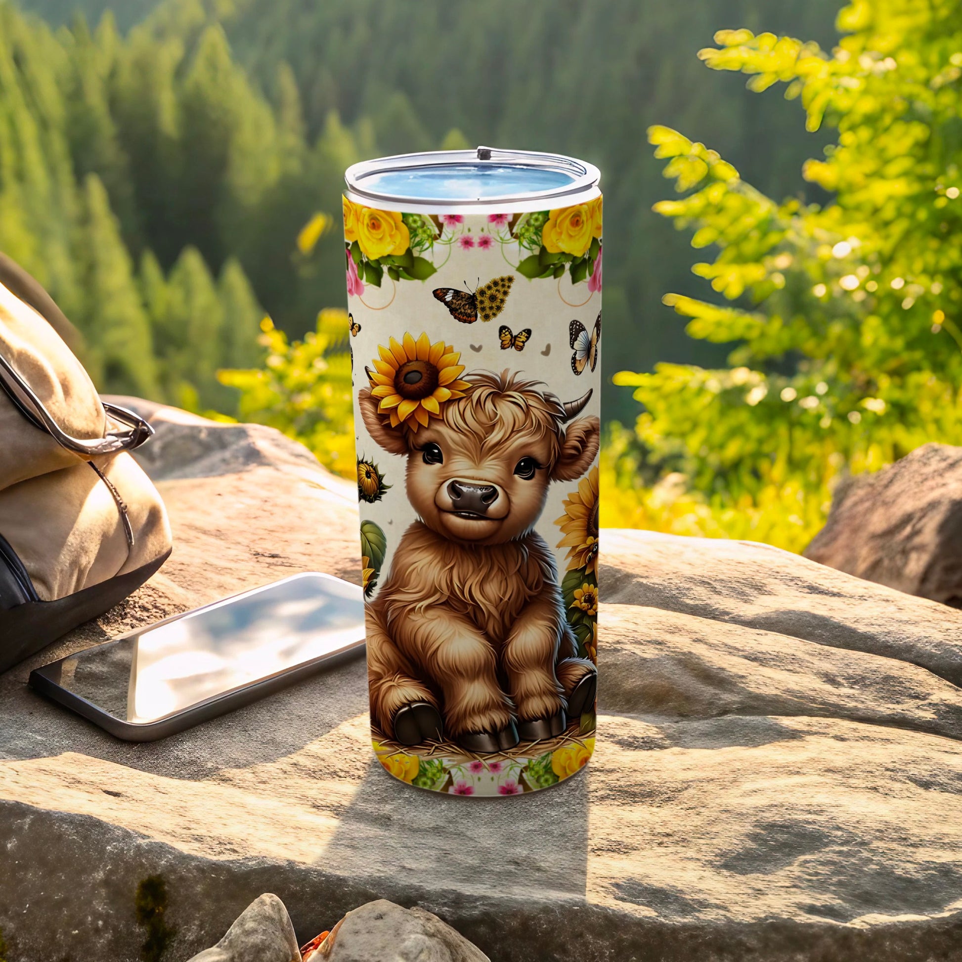 Adorable Cow With Sunflowers and Butterflies Tumbler