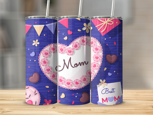 Best Mom Heart and Floral Design Tumbler
